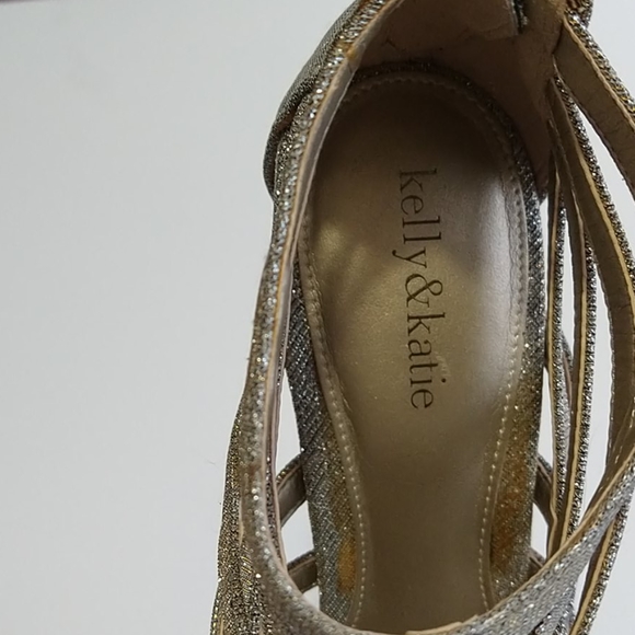 Kelly & Katie Gold/Silver Strappy Sparkle Heels - Picture 5 of 11